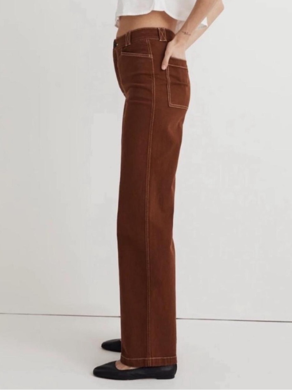 Madewell Emmet Wide Leg Garment High-Rise Straight-Leg Jeans in Chestnut Brown - Picture 2 of 12